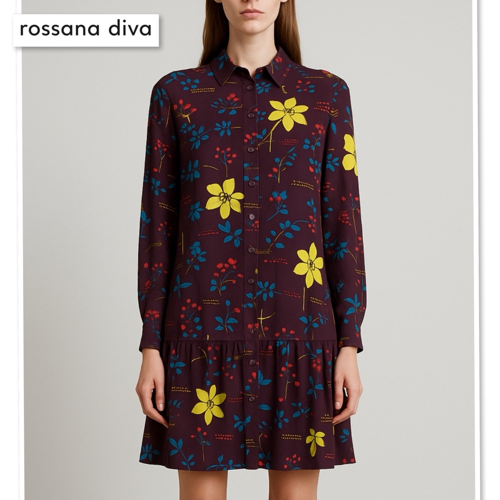 Rossana Diva Italy Floral Drop Waist Shirt Dress Size44 US 10 Multicolor Viscose